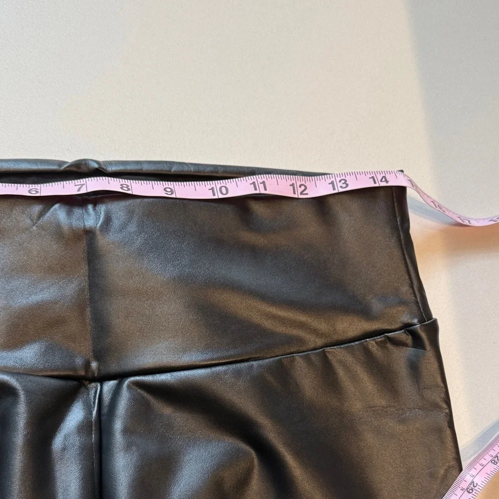 Faux Leather Leggings, Waist Control Support, Black, Fleece Lined, Size XL